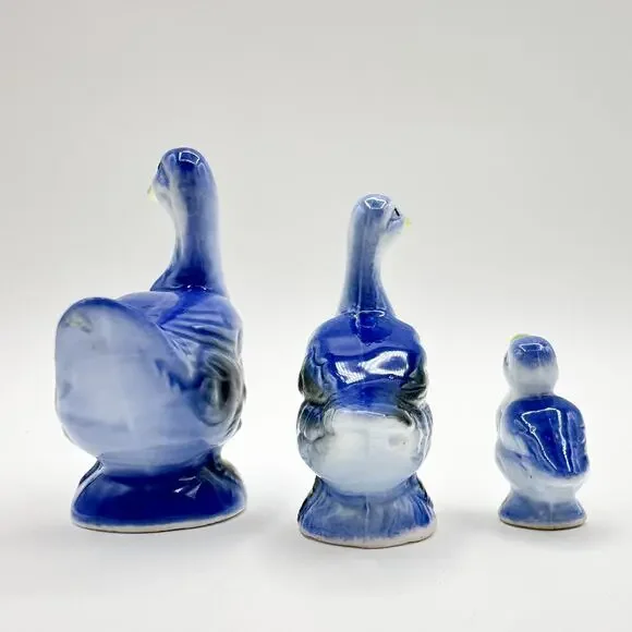 Mini Bone China Duck Family Figurines Porcelain Blue Ducks Geese Hand Painted - Picture 10 of 13